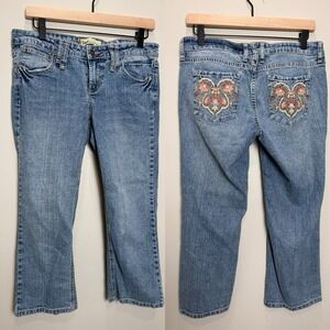 VTG l.e.i. Low Rise Cropped Jeans Embroidered Pockets Y2K Size 7 2000's Floral
